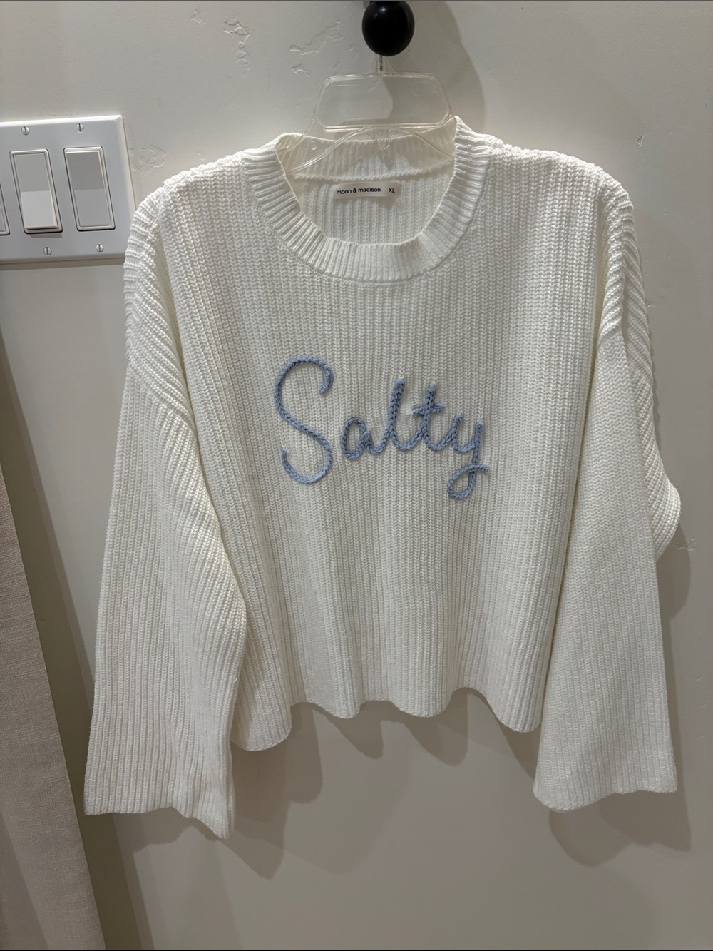 Moon & Madison White 'Salty' Crewneck Sweater - Women's Casual Pullover